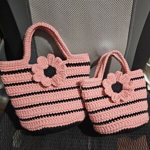 Handmade Crochet Mommy & Me Mini Tote Bag Set